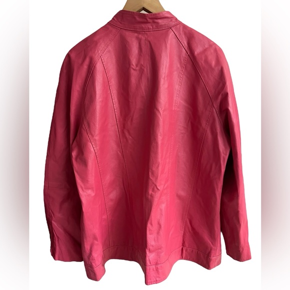 JESSICA LONDON 100% Pink Leather Moto Full-Zip Jacket Sz 18 City Chic Luxe Glam - Picture 3 of 12